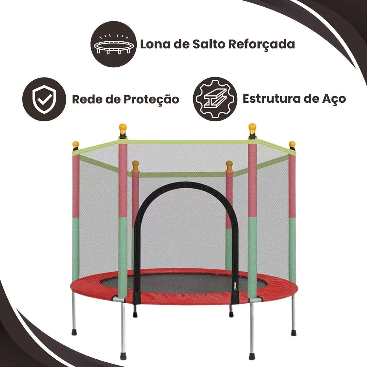 Detalhe da estrutura de proteção e molas da Cama Elástica Pula Pula Infantil Trampolim 1,4 Metros Atentu
