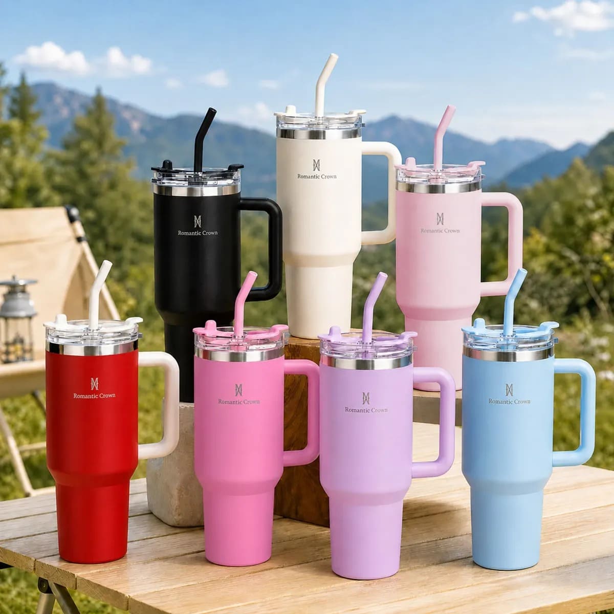 Copo Térmico Gigante 1,2l Inox com tampa e canudo em destaque