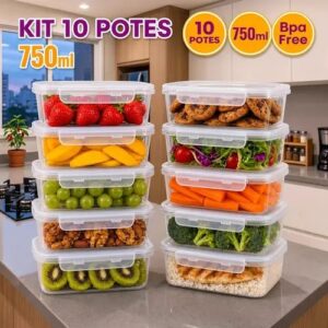 Kit 10 Potes 750ml com Tampa Trava