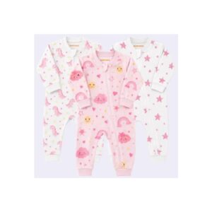 Kit 3 Macacão Estampado Com Zíper Menina Menino