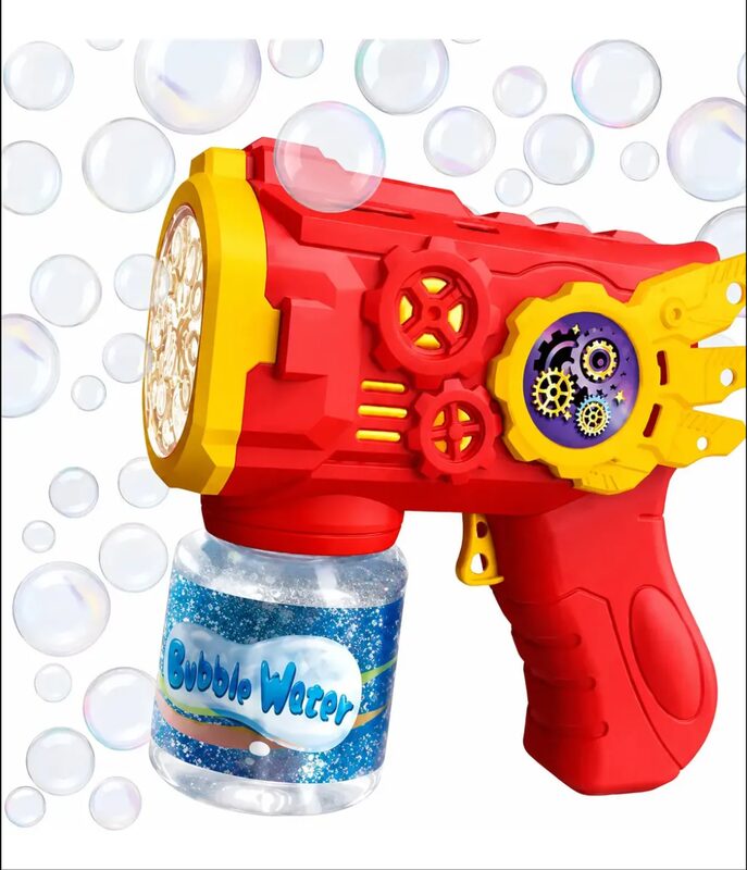 Pistola Lança Bolhas De Sabão Vermelha Com Luz Led Inclui Líquido