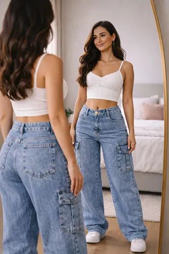 calça cargo feminina wide leg