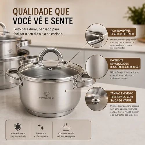 jogo de panelas inox 19 peças