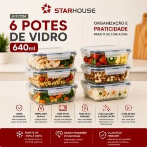kit potes de vidro hermético 640ml